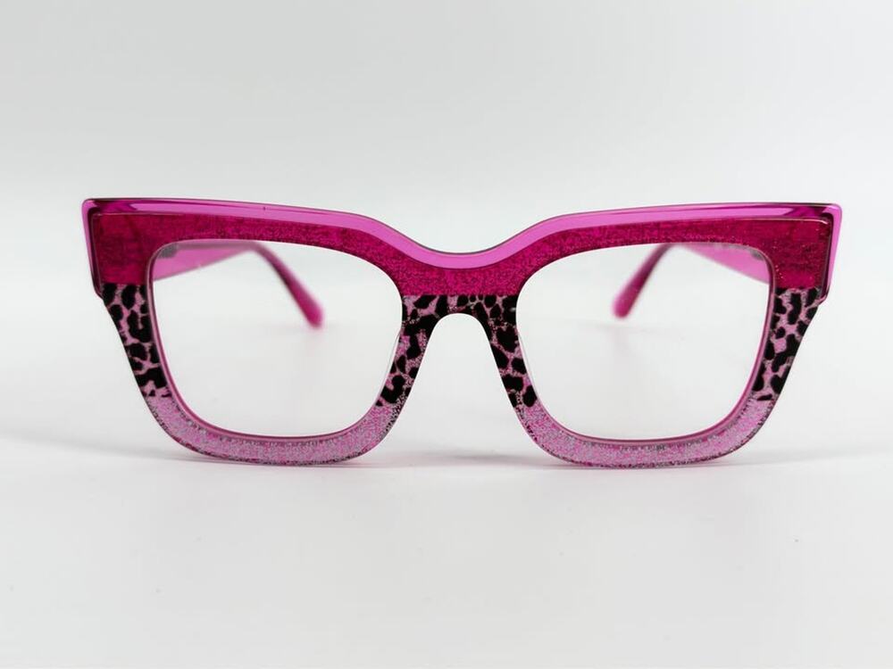 Lalasa Cat Eye Leopard Hot Pink Acetate Eyeglasses Frames Clear Lense